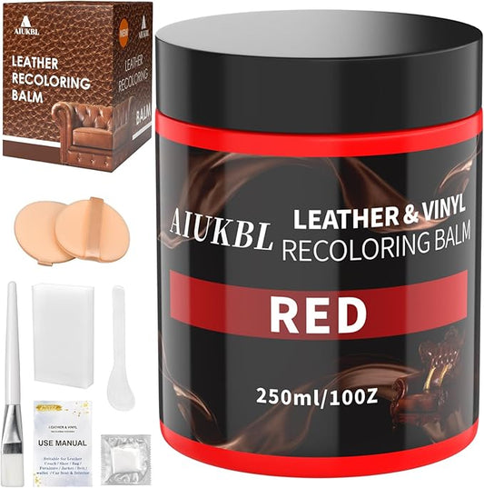 Leather Recoloring Balm, Leather Color Restorer, Leather Restorer for Couches, Leather Scratch Remover, Leather Scratch Repair, Leather Repair Kit for Furniture, Leather Dye (Red)