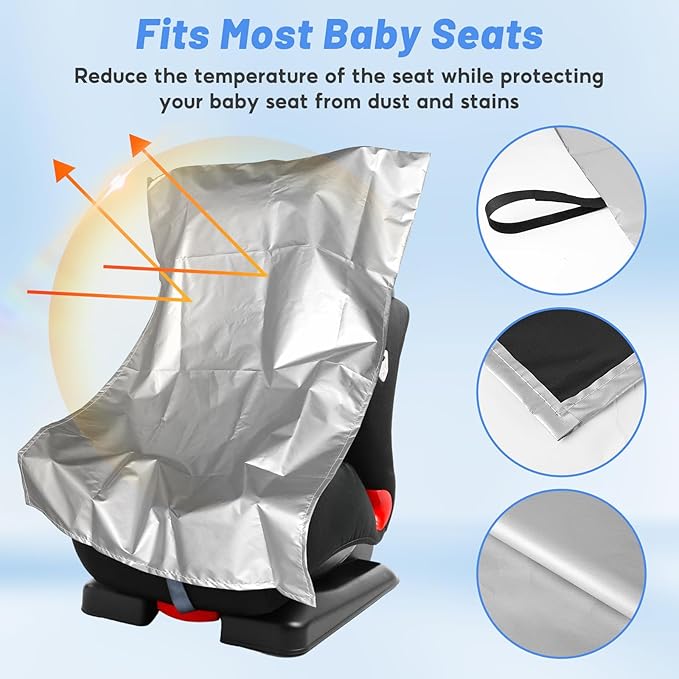 U0U 2PCS Car Seat Sun Shade Cover,Baby Car Seat Heat Protector to Keep Toddler Seat at a Cool Temperature,Reflective Car Seat Covers Shield from Heat and UV Sunlight