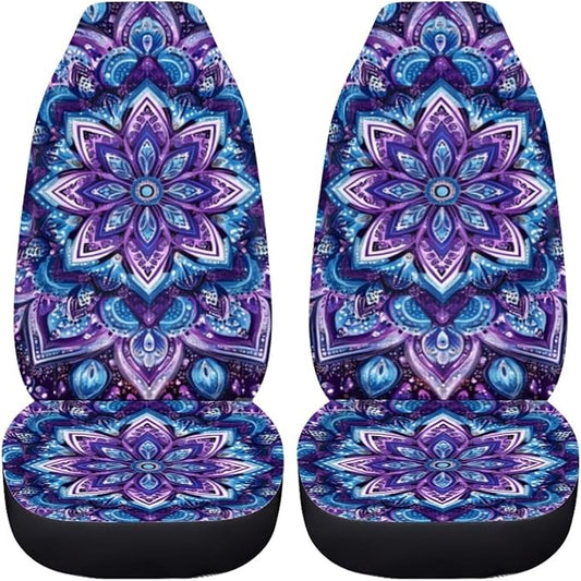 BIGCARJOB Purple Lotus Car Seat Covers Set for Women Auto Interior Seat Protector Boho Lotus Car Accessories Set 2 Pcs Auto Front Seat Covers Saddle Blanket,Universal Fit