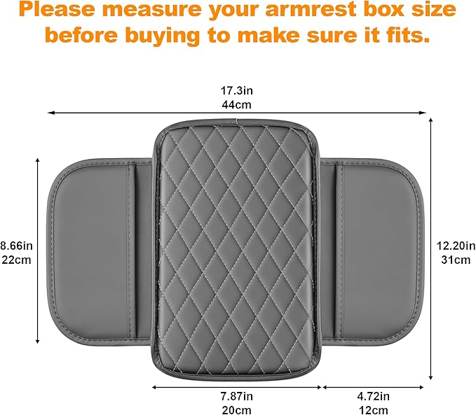 Center Console Cover for Cars Fit for Jeep Wrangler Leather Armrest Covers with 2 Storage Bags(Grey)
