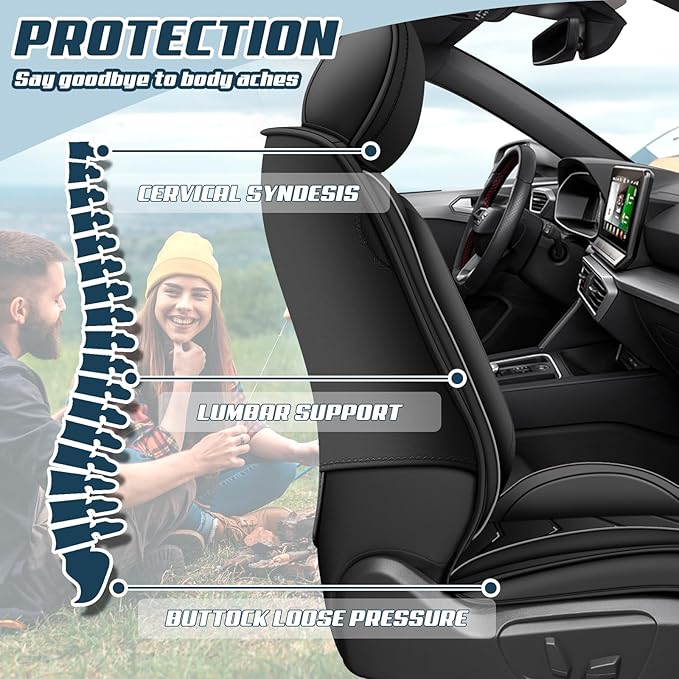 Car Seat Covers for Hyundai Sonata 2002-2025, Premium Nappa Leather Car Seat Cover, Stylish Sport Seat Covers， Automobile Seat Cover Sets.(Luxury 2 Seats/Pure Black)