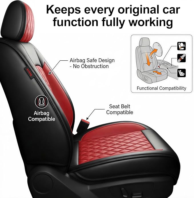 Fit TSX Car Seat Covers for Acura TSX 2003-2014 - Premium Leather, Waterproof, All-Weather, Airbag Compatible, Anti-Slip, Breathable, Easy Install, Seat Protectors, Full Set, Red