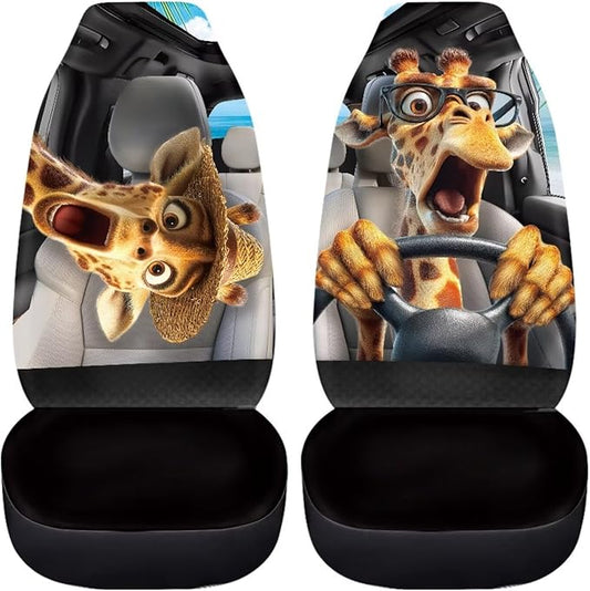 Funny Giraffe Driver Front Seat Covers for Cars All Weather Front Bucket Seat Cover Front Bucket Seat Cover for Cars Sedans Truck SUV Vans
