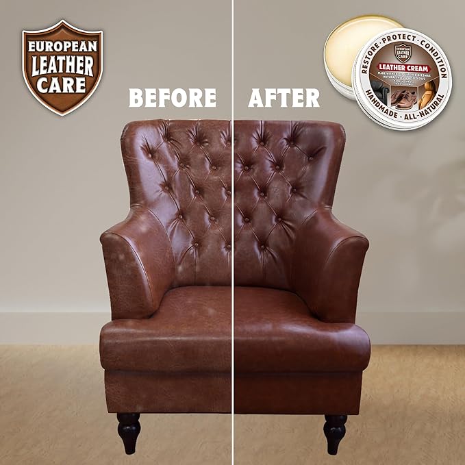 European Leather Care 8 oz Cream Leather Cleaner and Conditioner All Natural Leather Boots Leather Maintenance Cream Leather Conditioner Shoe Polish, Leather Couch, Furniture, Purses, Car, Saddle USA