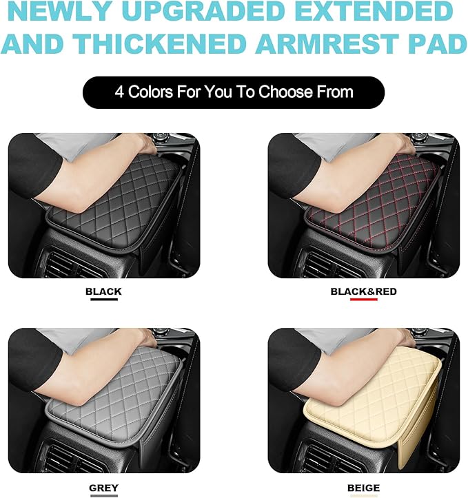 Center Console Cover Fit for Kia Sorento 2003-2025 with 2 Storage Bags Waterproof Leather Quilted Pattern Car Armrest Cover Cushion Anti - Slip(Beige&White Line)