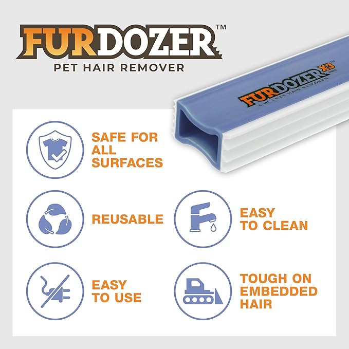 FurDozer Pet Hair Remover & Auto Detailing Tools - Cat & Dog Hair Remover for Carpets, Car Interiors, Couches, Bedding, & Pet Furniture (Purple, X3 MINI - 3.5" Long)
