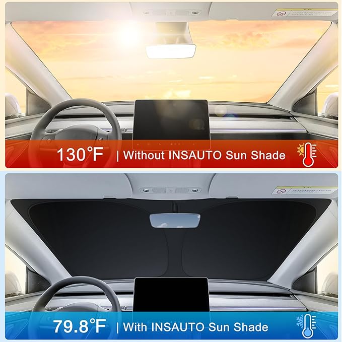 INSAUTO Custom Fit Windshield Sun Shade Accessories for Ford F150 2015-2020, Foldable Front Window Sunshade, UV & Heat Reflector, Keeps Interior Cool, Includes Storage Bag