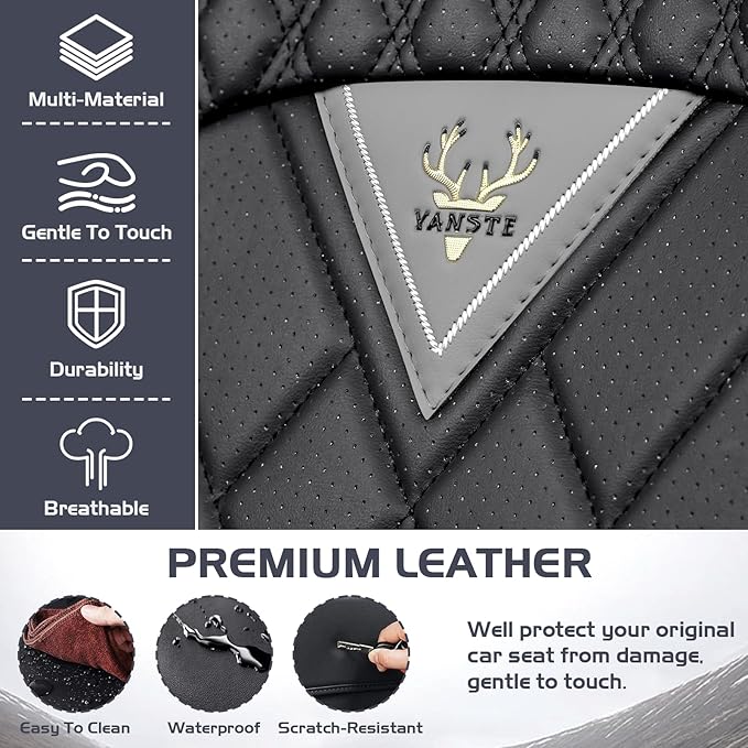 Truck Seat Covers for Ram 1500 2009-2026, Waterproof Premium Leather Full Coverage Car Seat Cover, Muscle Sport Style Auto Interior Seat Cover Sets (Full Set/Gray Black)