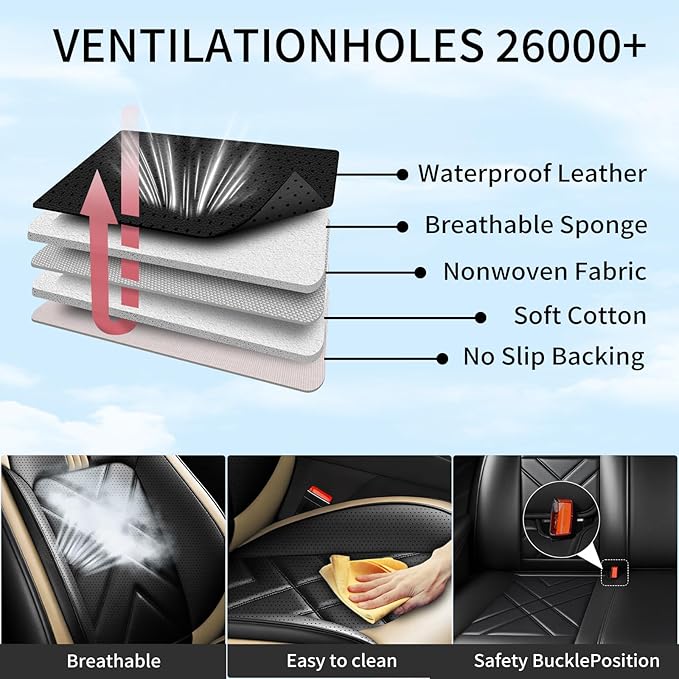 Car Seat Covers Compatible with Mazda 6 2007-2021, Full Coverage Premium Leather Waterproof Breathable Seat Covers, Automotive Seat Protectors, Airbag Compatible(Full Set Seats, Black Beige)