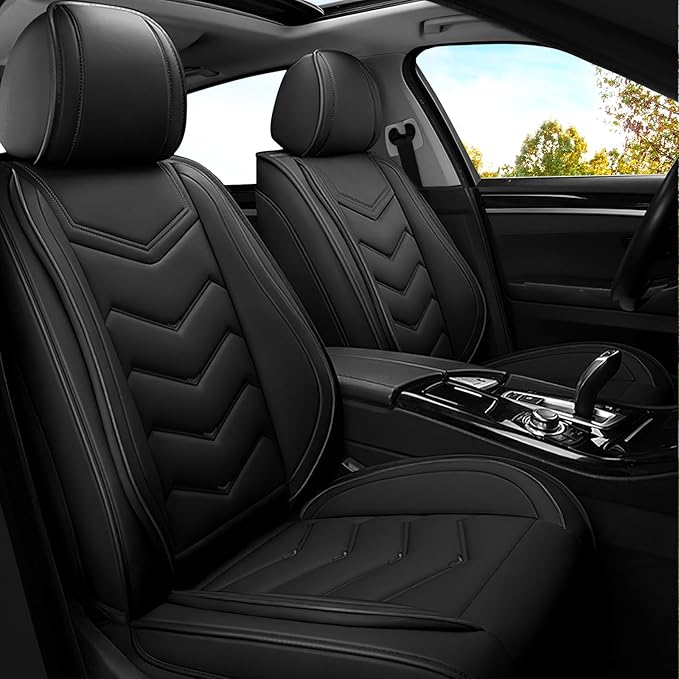 Car Seat Covers for Hyundai Sonata 2002-2025, Premium Nappa Leather Car Seat Cover, Stylish Sport Seat Covers， Automobile Seat Cover Sets.(Standard 2 Seats/Pure Black)