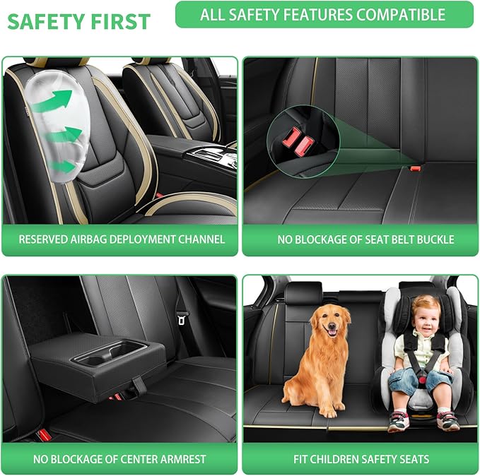 Fit Santa Fe Car Seat Covers (5 Seats) for Select Hyundai Santa Fe 2007-2025 2026 - Full Coverage Leather,Airbag Compatible, Waterproof & All Weather Seat Cushion Protector,Full Black-Beige