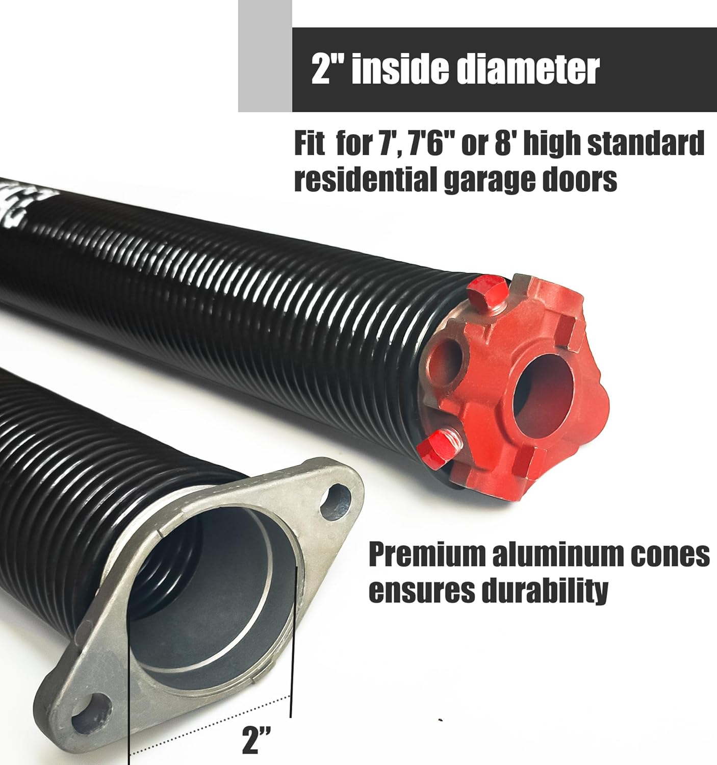 Garage Door Torsion Spring Set, Pair of 2" Electrophoresis Coated Garage Door Spring Replacement with 2 Non-Slip Winding Bars and Bearing, Minimum 16000 Cycles (.218x2x24)