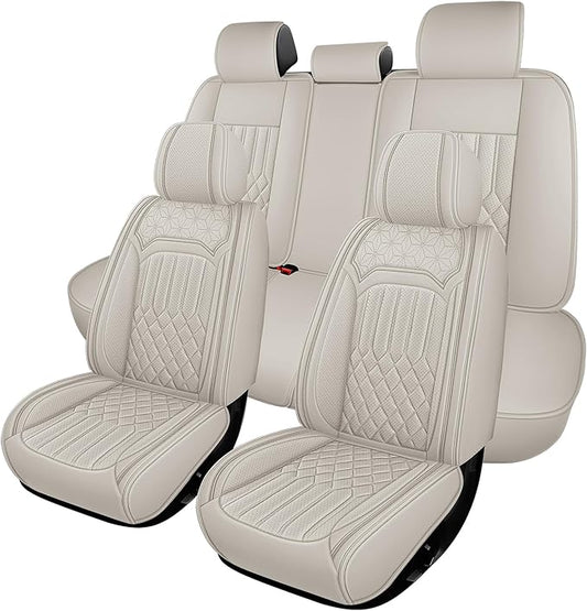 Car Seat Covers for Genesis GV70 2022-2025 2026, Full Set Premium Nappa Leather Waterproof Breathable Anti-Slip Airbag Compatible Car Seats Protector, Soft Car Interior Seats Cover (Beige)