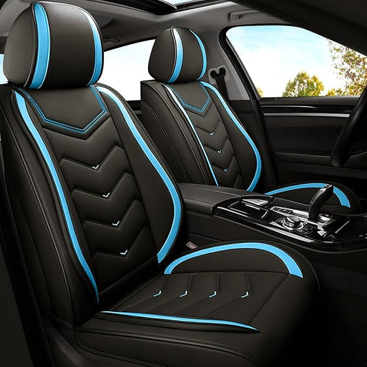 Car Seat Covers for Fiat 500 2012-2019, Premium Nappa Leather Car Seat Cover, Stylish Sport Seat Covers， Automobile Seat Cover Sets.(Standard 2 Seats/Black Blue)