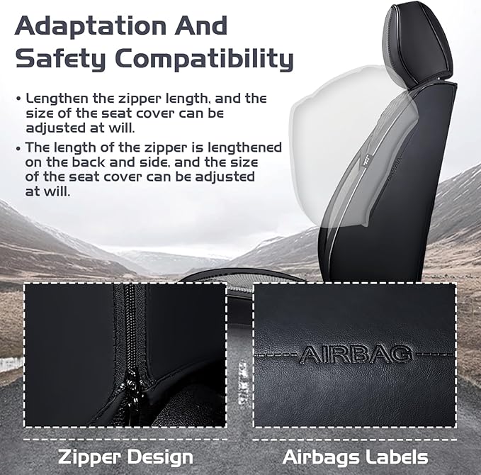 Truck Seat Covers for GMC Sierra 2500 2007-2026, Waterproof Premium Leather Full Coverage Car Seat Cover, Muscle Sport Style Auto Interior Seat Cover Sets (Full Set/Black Gray)