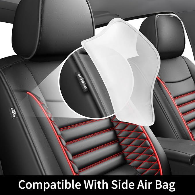 Fit Prius Car Seat Covers for Toyota Prius 2001-2024 2025 2026 - Upgraded Premium Waterproof & Breathable Leather, Airbag Compatible, All-Weather Seat Cushion Protector (Full Set, Black+Red)