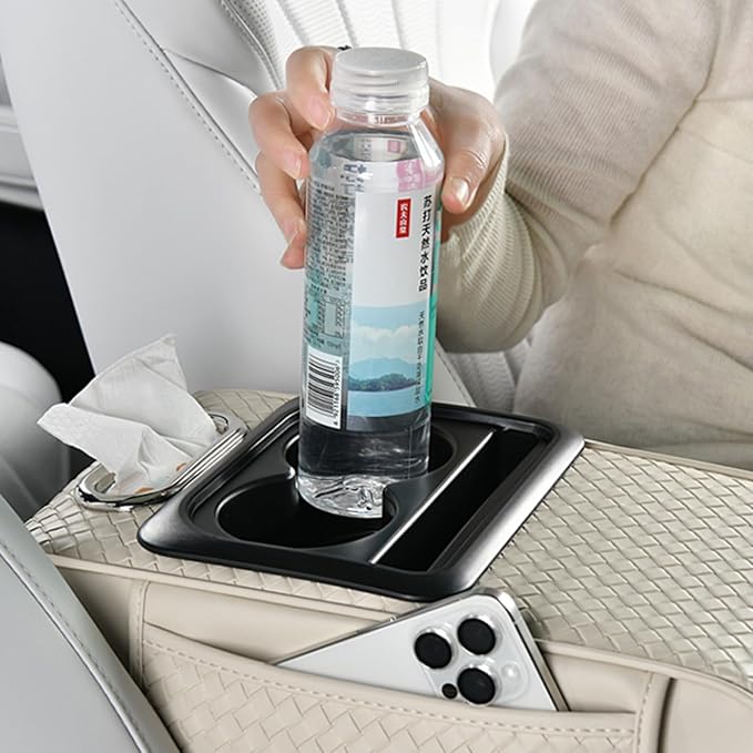 Car Armrest Cushion Cover Car Center Console Memory Foam Booster Pad with Storage Pocket and Tissue Hole for Sedan Vehicle (Cupholder - Red, 13.39 * 7.68 * 2.95'' / 34 * 19.5 * 7.5cm)