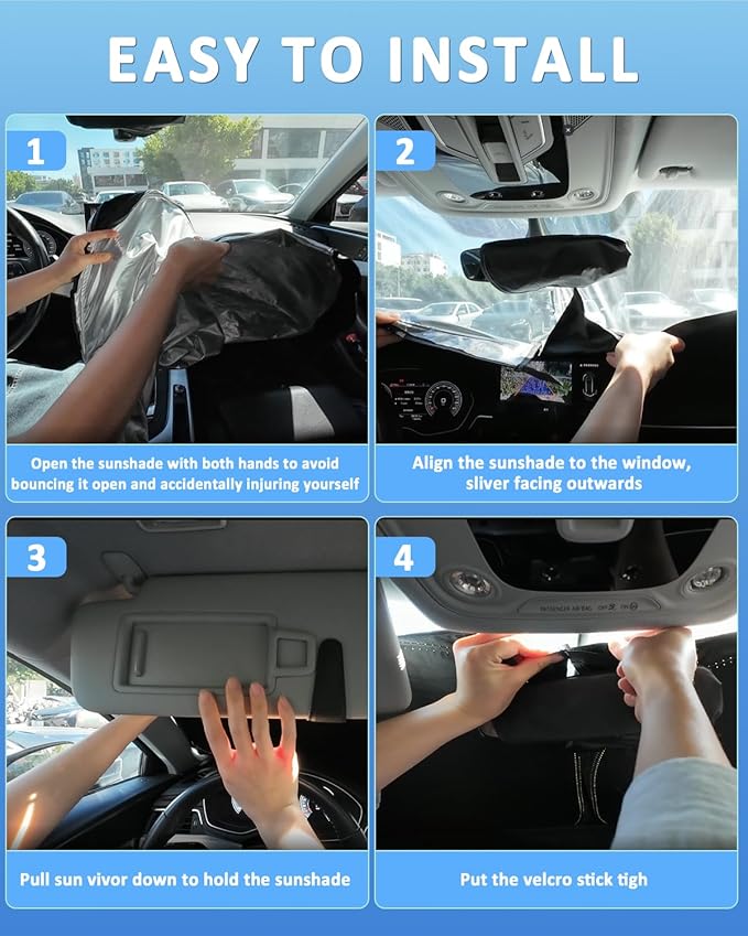 Windshield Sunshade for Toyota BZ4X 2023-2025 2026 Sun Shade Car Windshield Accessories Upgrade 4 Layers Blocks UV Rays Custom Fit BZ4X 240T Car Window Shades Front Windshield Keep Cool Foldable