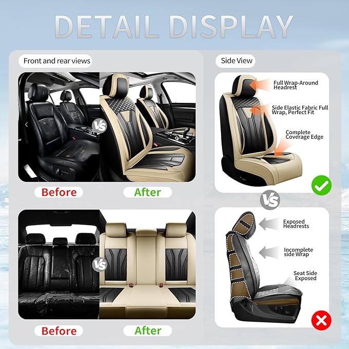 Fit HRV Car Seat Covers Compatible with Honda HRV 2016-2025 2026, Premium Leather Breathable, Wear Resistant, Airbag Compatible, All-Weather Protection & Full Coverage, Full Set Beige&Black