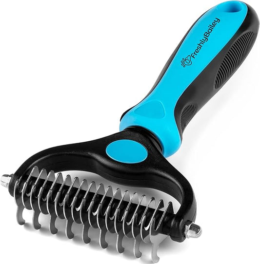 Freshly Bailey Dematting Comb for Cats and Dogs, Mat Remover and Deshedding Grooming Tool, Safe Detangler for Matted Fur, Double Sided Undercoat Rake