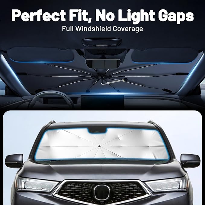 Car Windshield Sun Shade for Jeep Cherokee 2014-2026 –[Reflective Coated Fabric] Sunshade Umbrella for Front Window, Car Shades Sun Visor Keep Car Cool and Protects Interior, 1:1 Exact Fit