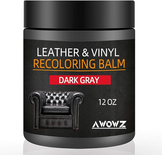 Leather Recoloring Balm - Scratch Repair & Color Restore Kit for Faded Leather, Leather Couch & Car Seats - 12OZ Leather Restorer Balm for Furniture, Auto Interior, Vinyl, Accessories (Dark Gray)