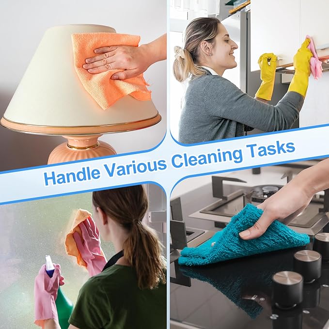 HARFINGTON 6 Pack Microfiber Cleaning Cloth, 30" x 14" Multi-Functional Cleaning Towels Reusable Absorbent Rags for Car Wash Kitchen Household Window Clean, Brown