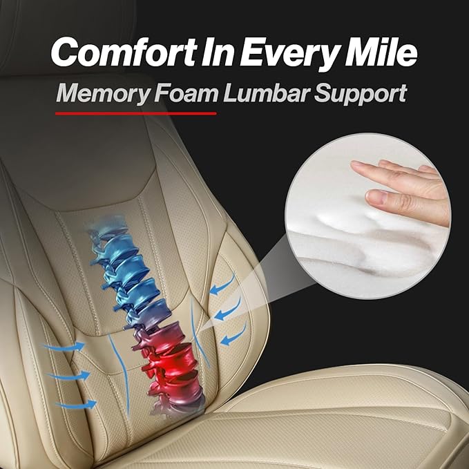 Coverland Custom Fit Car Seat Covers for Car Compatible with [Camry, Accord, Altima, G20, I35, G37, Escort, Capri] Premium Waterproof Non-Slip Interior Seat Protector [Front Beige - Size Chart A12]