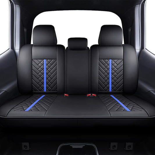 Tomatoman Tacoma Rear Seat Covers 2005-2024 2025 2026 TRD Sport Offroad Limited SR5 V6 Crew Double Extended Cab Truck Back Car Cushions with Waterproof Faux Leather (Rear Seat/Black-Blue)