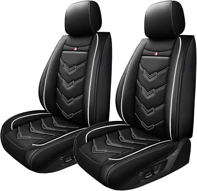 Car Seat Cover for Ford Explorer 2000-2025, Waterproof Durable Compatible Airbag, Premium Leather Seat Protector(2 Seats Standard,Black White)