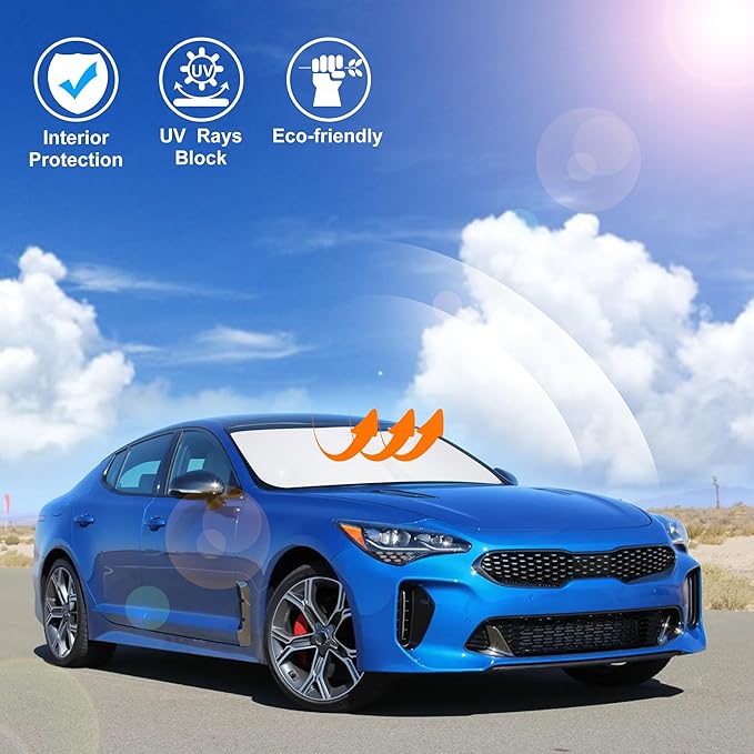 Windshield Sun Shade Custom Fit for 2018-2023 Kia Stinger Accessories Foldable Sunshade Sun Blocker Protect Car from Sun Rays & Heat Damage Keep Car Cooler