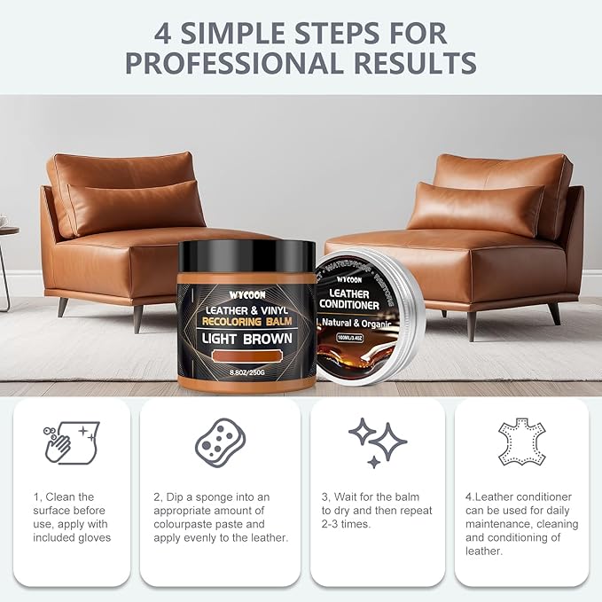 Leather Recoloring Balm with 100ml Mink Oil Conditioner | White Repair Kit, Dye & Color Restorer for Furniture, Sofa, Car Seats, Bags | Restore Faded & Scratched Surfaces