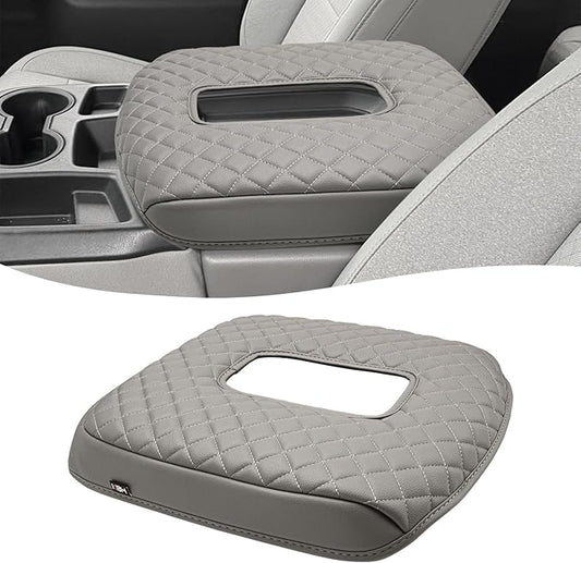 KBH Center Console Armrest Cover for 2019-2026 Chevy Silverado & GMC Sierra, Middle Console Lid Covering Protective Pad, PU Leather Accessories, Anti-Scratch, Gray (Fits Jump Seat Console Only)