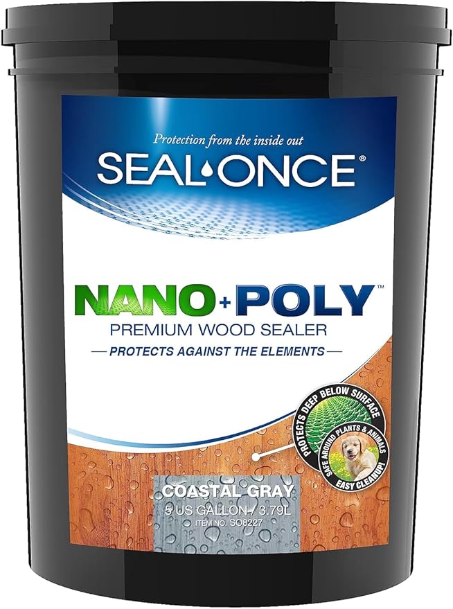 Seal-Once Nano+Poly Penetrating Wood Sealer with Polyurethane - Premium Waterproof Sealant - 5 Gallon & Coastal Gray