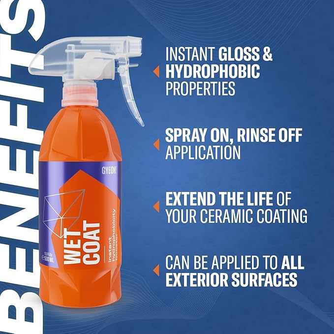 GYEON Wet Coat 1000ml - Hydrophobic Ceramic Spray Coating for Cars - High Gloss Solutions for Your Car Paint Wheels and Glass - Spray On Rinse Off Easy DIY Use Formula