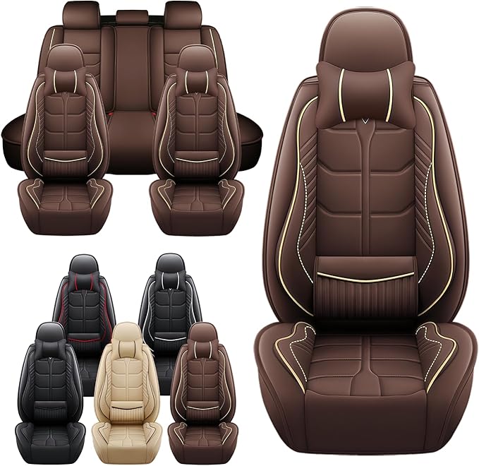 Leather Car Seat Covers Fit for Toyota Corolla Cross 2022-2024, 5 Seater Car Seat Cover, Premium Waterproof, Scratch Resistant Car Interior Accessories (Full Set with Pillow Coffee)