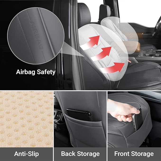 Coverland Custom Fit Car Seat Covers for SUV Compatible with [2018-2024 Ford Expedition] Premium Car Seat Cover Water Resistant Leather Non-Slip Interior Protector [Front Dark Gray - Size Chart A21]