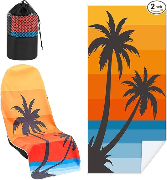 2 Pack Car Seat Towel Covers with Storage Bag 63 x 32 Inch Athletic Running Towel Seat Sweat Washable Non Slip Cover Gift for Car Outdoor Sport Activities (Beach Palm Trees)