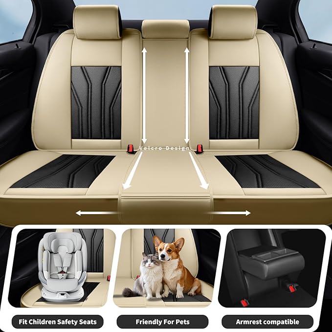 Fit Accord Car Seat Covers Premium Leather for Honda Accord 2012-2025 2026. Waterproof， Breathable, Scratch-Resistant & All-Weather Seat Cushion Protector（Front Seat,Beige&Black