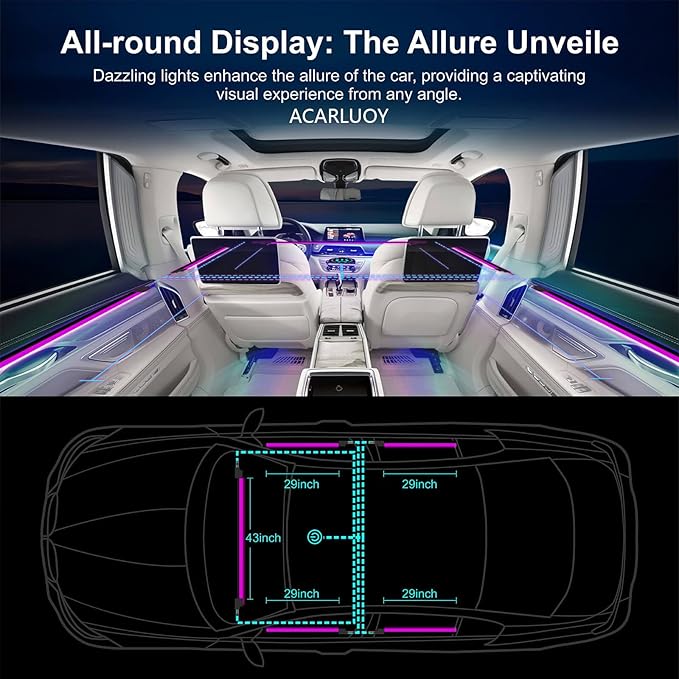 Acrylic Interior LED Ambient Light, Ten in One Ambient Lighting Kit, Ambient Lighting Car Interior， Suitable for Dynamic Car Chase, Music Synchronization, Neon Atmosphere Lighting Kit