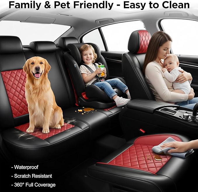 Fit TSX Car Seat Covers for Acura TSX 2003-2014 - Premium Leather, Waterproof, All-Weather, Airbag Compatible, Anti-Slip, Breathable, Easy Install, Seat Protectors, Full Set, Red