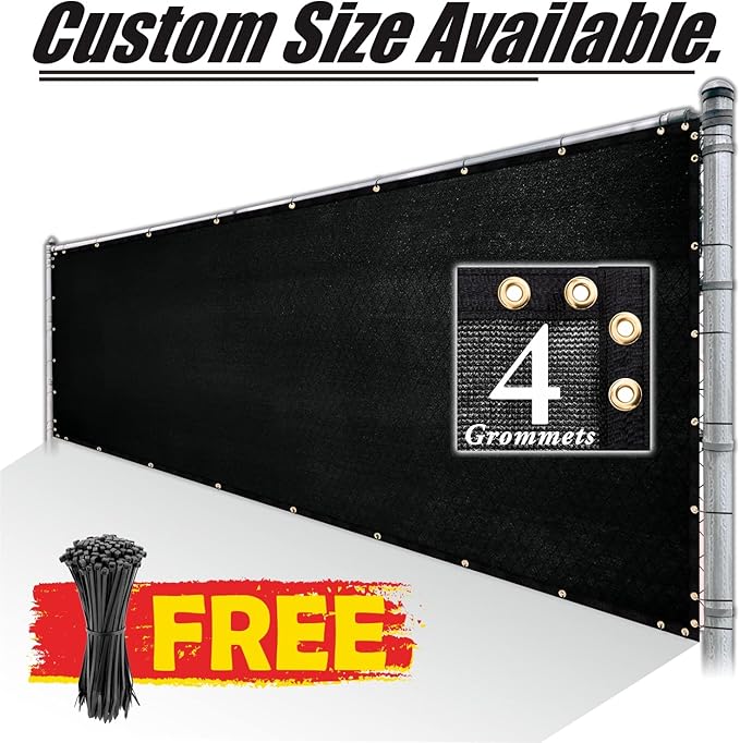 Royal Shade Custom Size 6' x 109' Black Fence Privacy Screen Windscreen Cover Netting Mesh Fabric Cloth - Cable Zip Ties Included (We Make Custom Size)