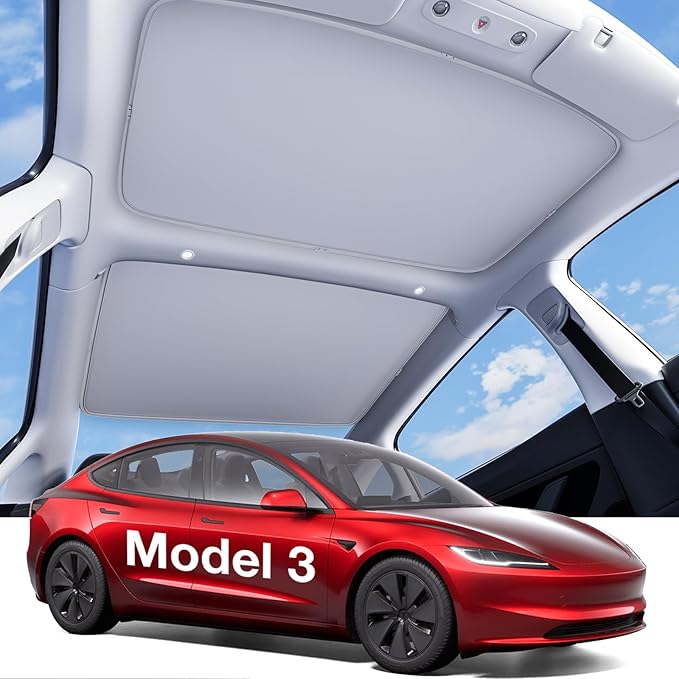 Wigoo Tesla Model 3 Sunshade Roof [Never Sag, Nano Ice-Crystal Coatings] 3-Gen Heat Insulation Glass Roof Sun Shade, Accessories for Tesla Model 3 2020~2026 Highland, Interior Gray