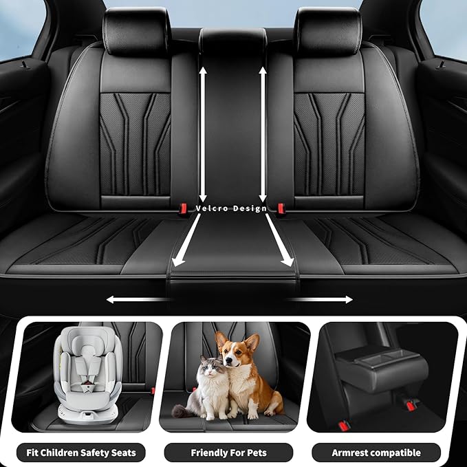 Fit Altima Car Seat Covers Compatible with Nissan Altima 2011-2025 2026 - Full Set Premium Leather， Waterproof Breathable， All-Weather Seat Cushion Protecto&Airbag Compatible （All Black