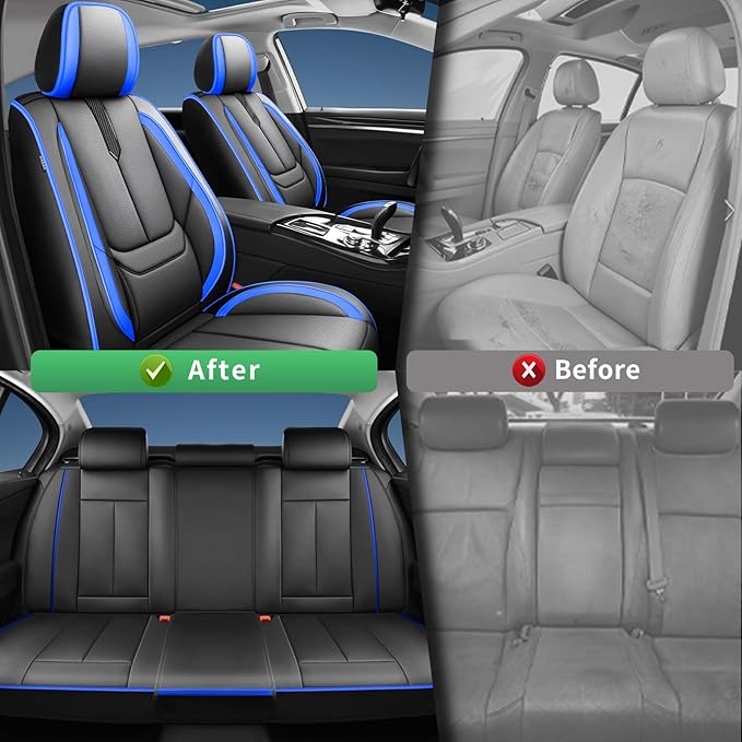 Fit Prius Car Seat Covers for Toyota Prius 2001-2024 2025 2026 -Upgraded Premium Waterproof & Breathable Leather,Airbag Compatible,All-Weather Seat Cushion Protector,Full Set,Black-Blue