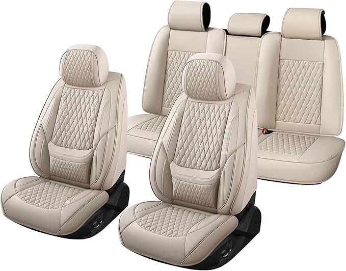Car Seat Covers Full Set Custom Fit for Chevrolet/Chevy Bolt 2016-2026 - Premium Faux Leather with Lumbar Support | Breathable, Waterproof, Anti-Slip, Durable (Beige,Full Set)