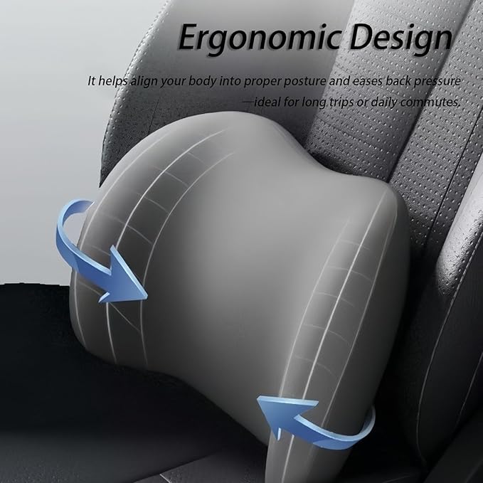 Car Lumbar Support Pillow and Car Neck Pillow Kit for Tata Nano 2008-2012 2013 2014 2015 2016 2017 2018, Car Seat Neck Back Rest Pillows, Ergonomic Car Seat Headrest & Lumbar Cushion,B Grey