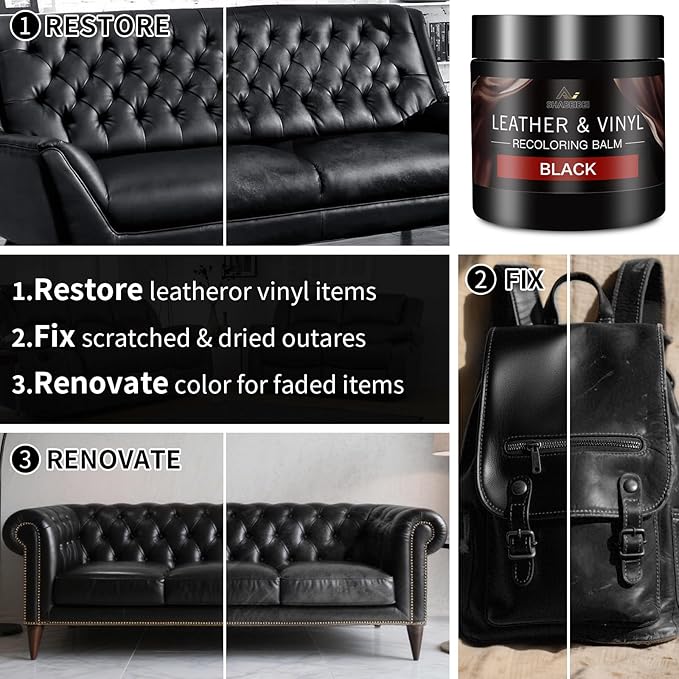 Leather Recoloring Balm with 100ml Mink Oil, Black Leather Repair Kit and Scratch Remover for Furniture, Car Seats, Sofas, Dye & Restorer for Couches, Vinyl, PU, Faux