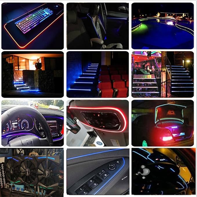 3m/9.8ft 5m/16ft Car Home LED Strip Ambient Light 2mm Plastic Optic Fiber Cable Skirt Tube Kit with 12V LED Light Source Illuminator (Blue,5m/16ft)