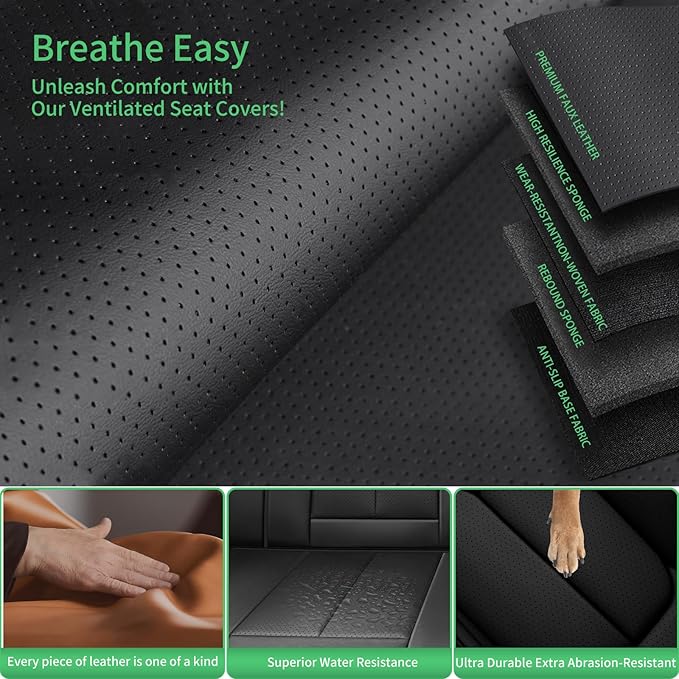Fit Venza Car Seat Covers for Toyota Venza 2009-2024 2025 2026 -Upgraded Premium Waterproof & Breathable Leather,Airbag Compatible,All-Weather Seat Cushion Protector,Full Set,Black-Grey